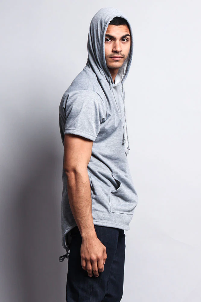 Long Length Short Sleeve Fishtail Pullover Hoodie - Image 31