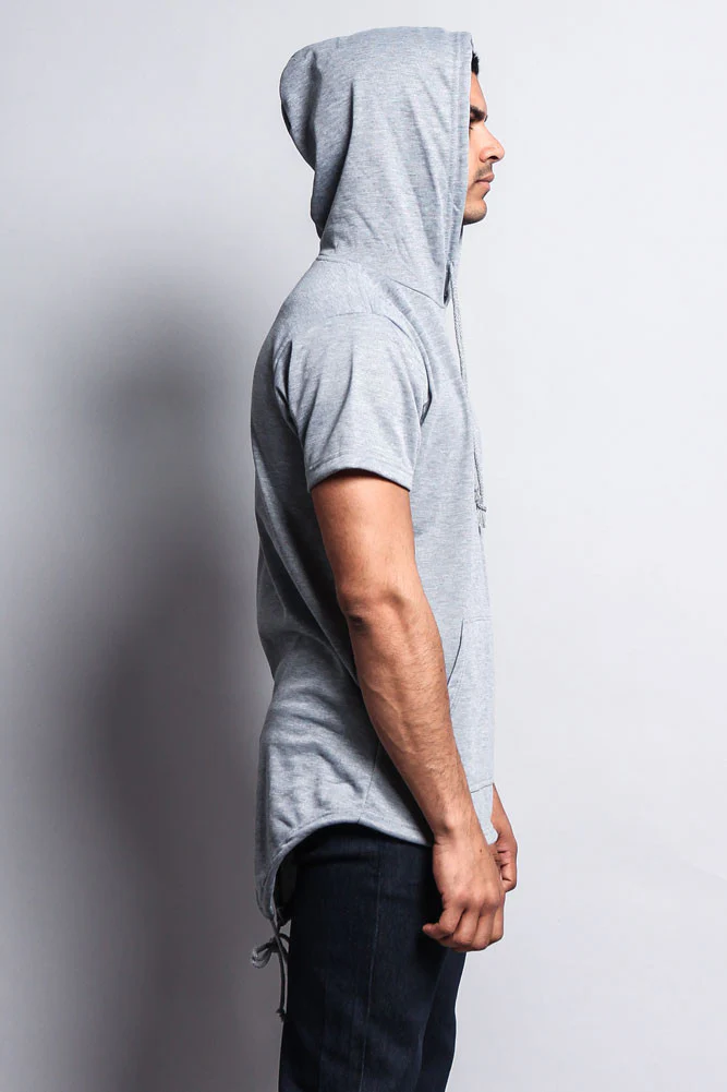 Long Length Short Sleeve Fishtail Pullover Hoodie - Image 33