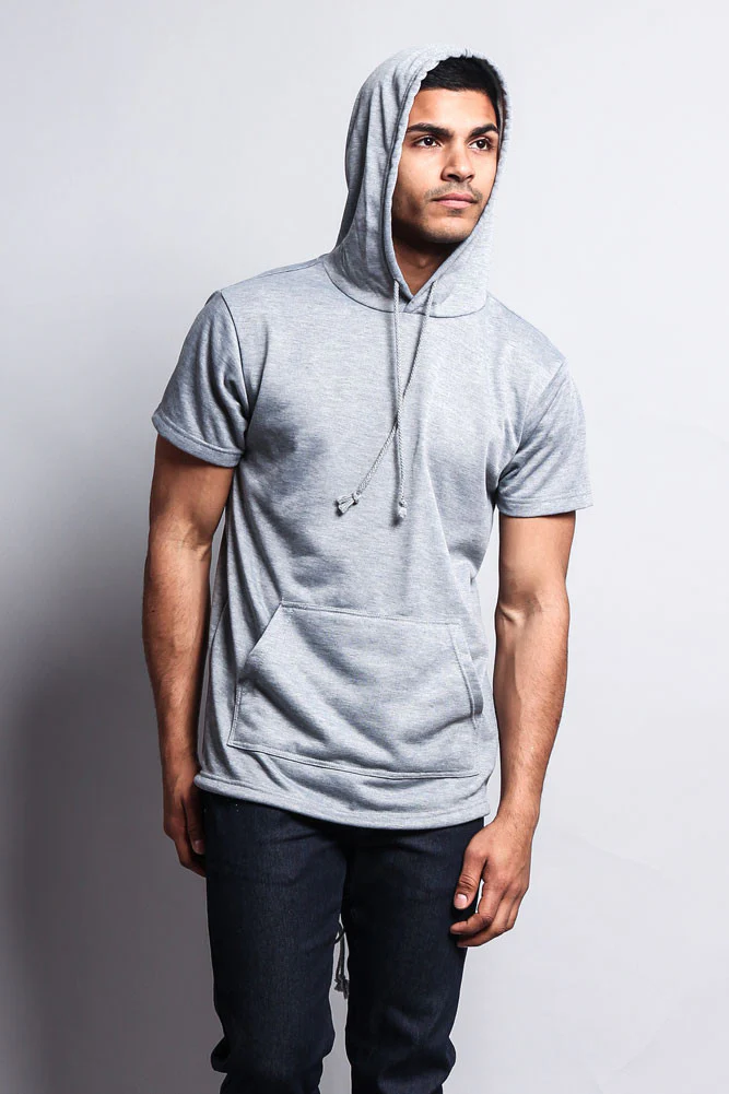 Long Length Short Sleeve Fishtail Pullover Hoodie - Image 34
