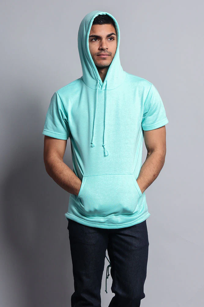 Long Length Short Sleeve Fishtail Pullover Hoodie - Image 40