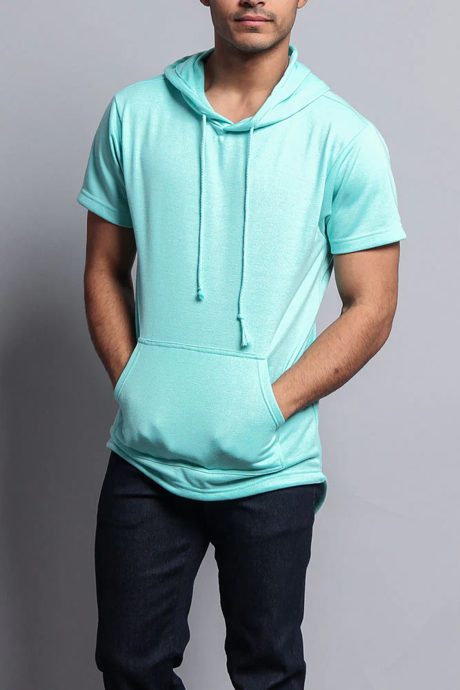 Long Length Short Sleeve Fishtail Pullover Hoodie - Image 41