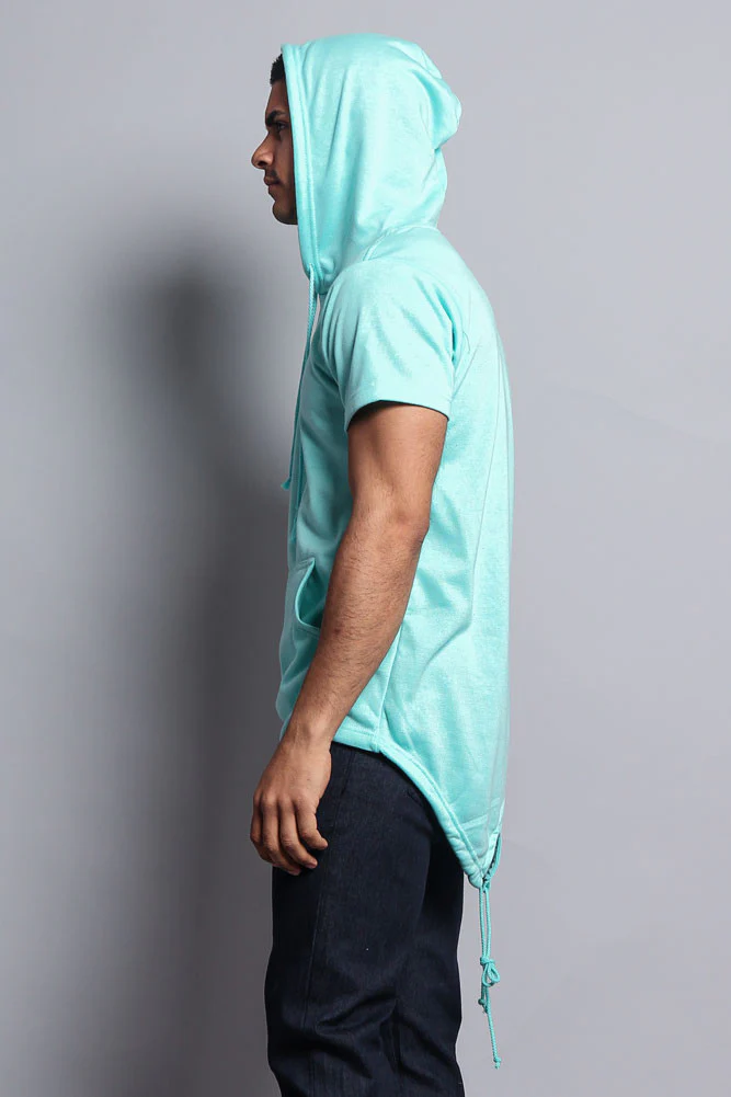 Long Length Short Sleeve Fishtail Pullover Hoodie - Image 42