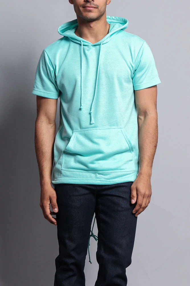 Long Length Short Sleeve Fishtail Pullover Hoodie - Image 43