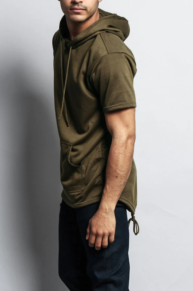 Long Length Short Sleeve Fishtail Pullover Hoodie - Image 44