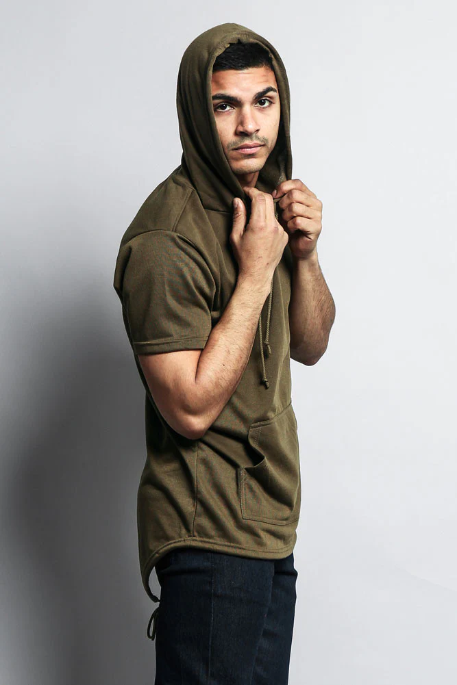 Long Length Short Sleeve Fishtail Pullover Hoodie - Image 47