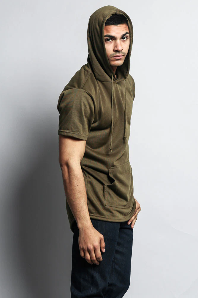 Long Length Short Sleeve Fishtail Pullover Hoodie - Image 48
