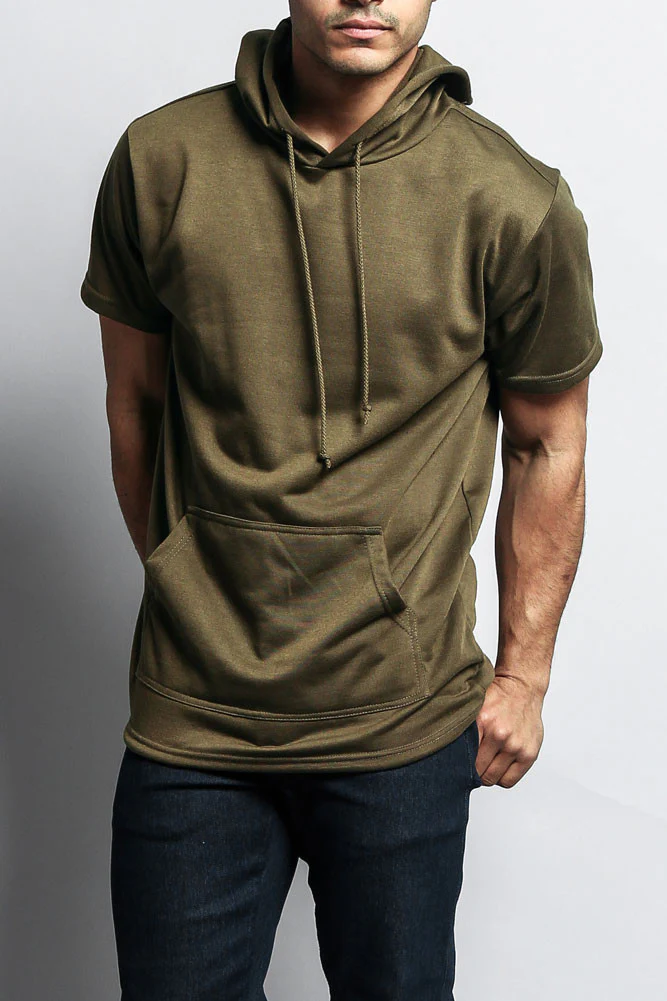 Long Length Short Sleeve Fishtail Pullover Hoodie - Image 50