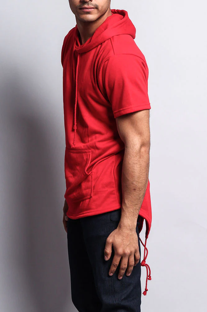 Long Length Short Sleeve Fishtail Pullover Hoodie - Image 51