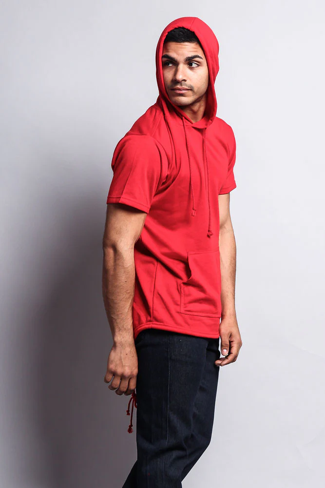 Long Length Short Sleeve Fishtail Pullover Hoodie - Image 54