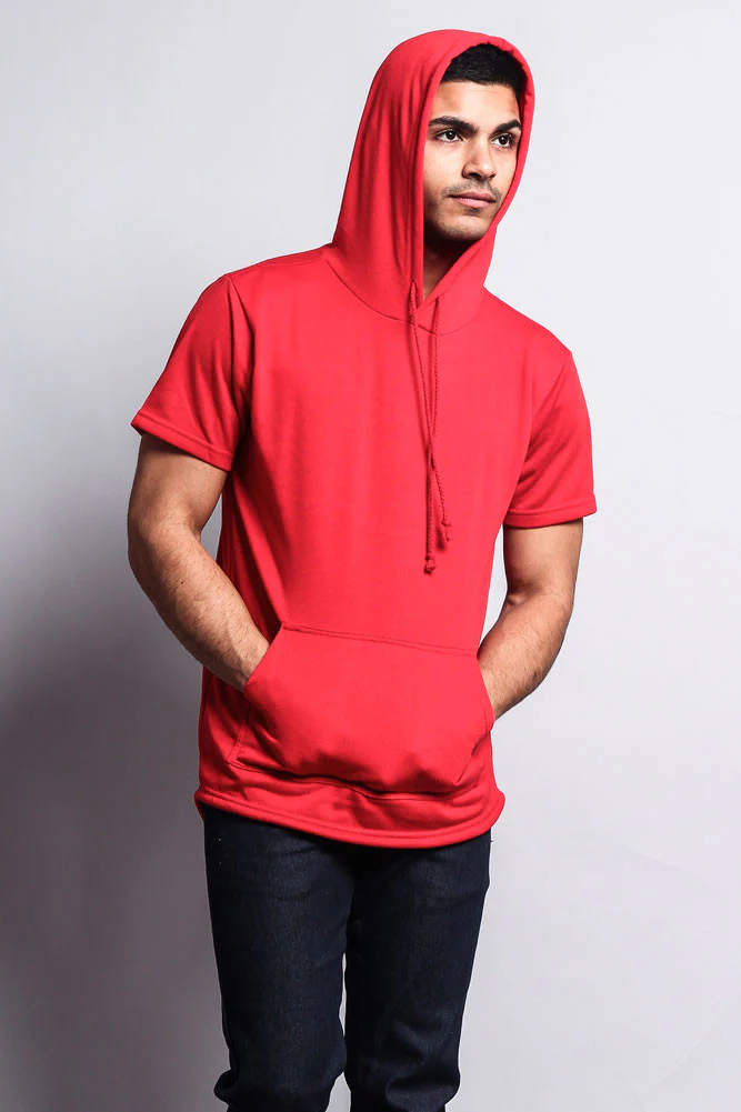 Long Length Short Sleeve Fishtail Pullover Hoodie - Image 55