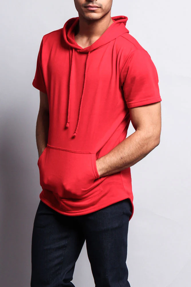 Long Length Short Sleeve Fishtail Pullover Hoodie - Image 56