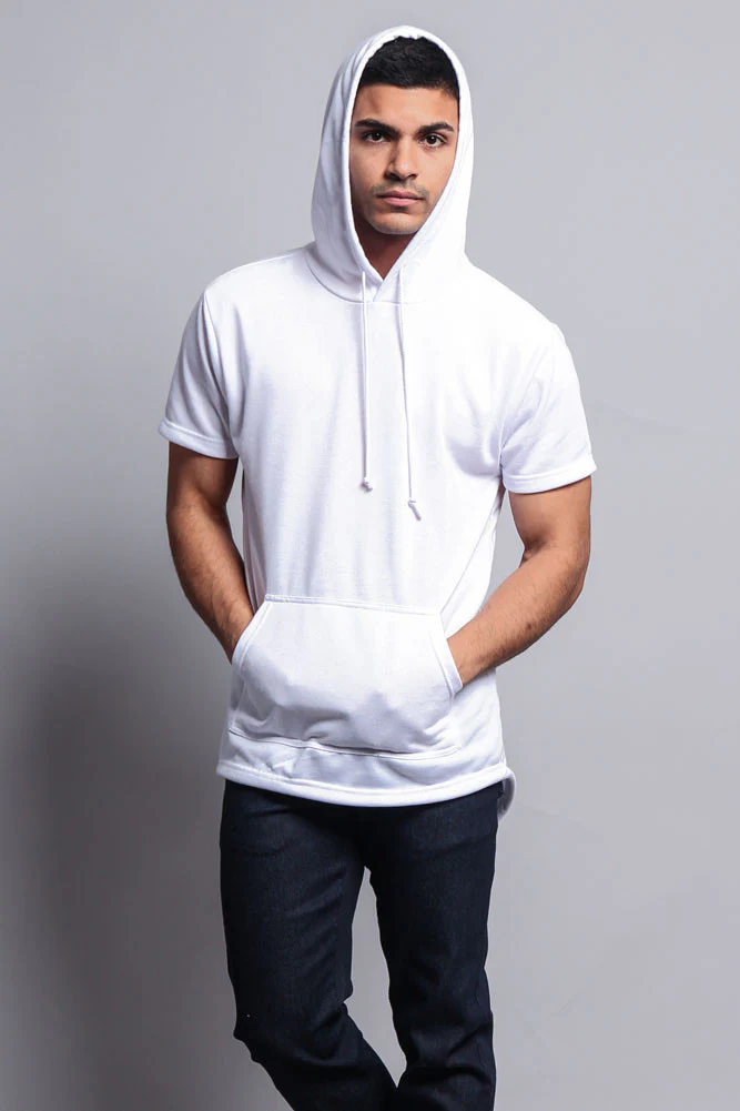 Long Length Short Sleeve Fishtail Pullover Hoodie - Image 62