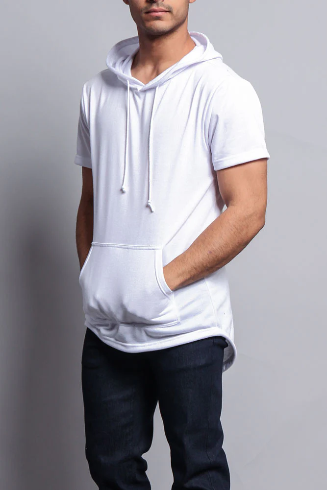Long Length Short Sleeve Fishtail Pullover Hoodie - Image 63