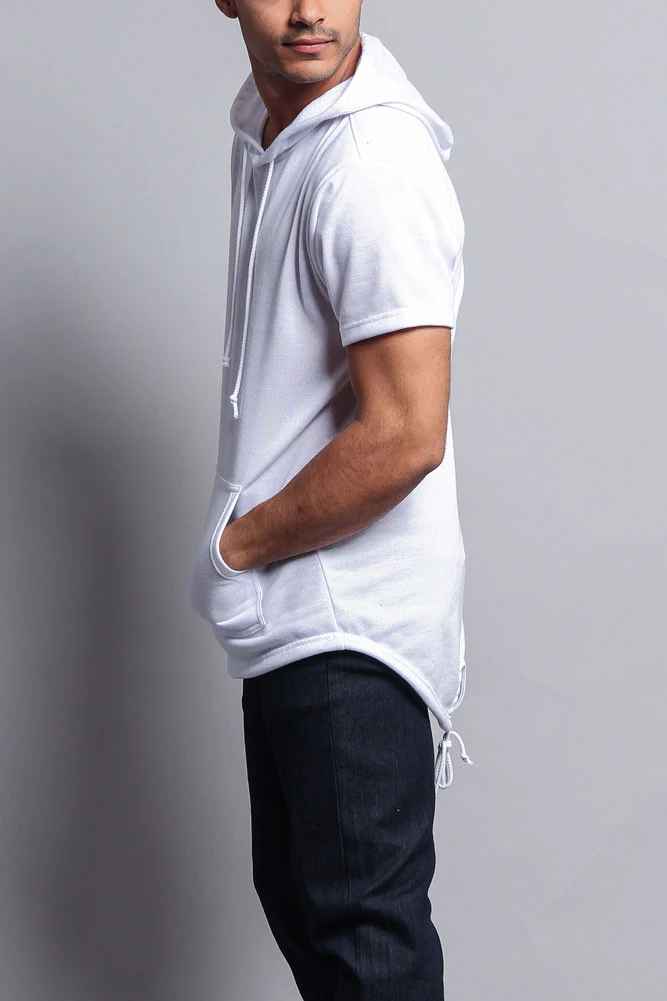 Long Length Short Sleeve Fishtail Pullover Hoodie - Image 64