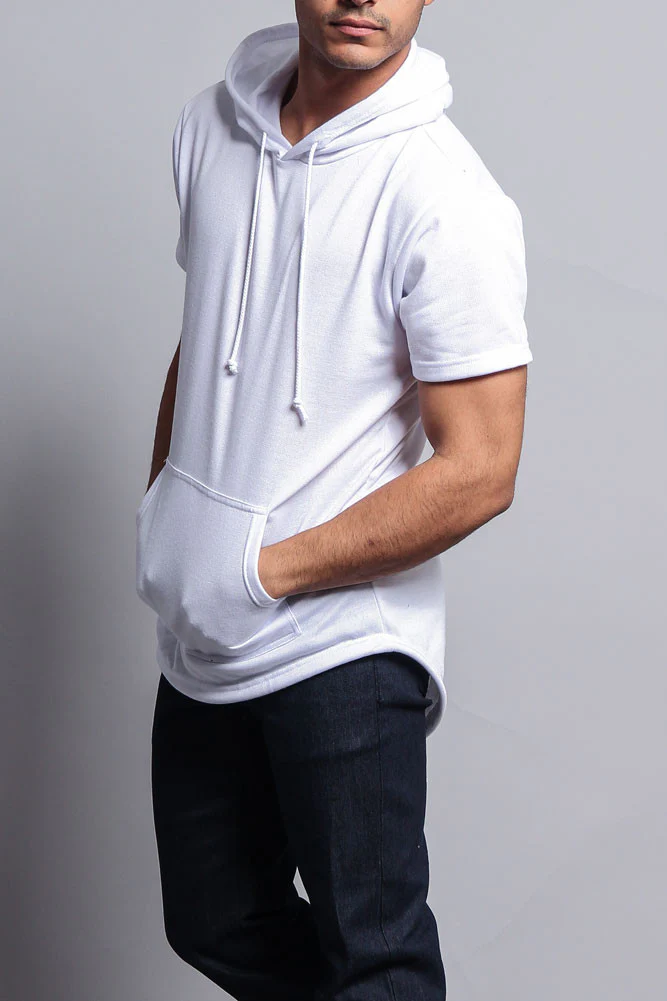 Long Length Short Sleeve Fishtail Pullover Hoodie - Image 66