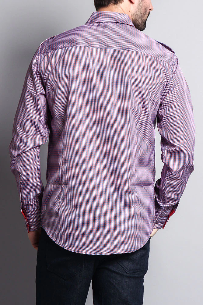 Long Sleeve Checkered Embroidered 22 Button Up Shirt - Image 10