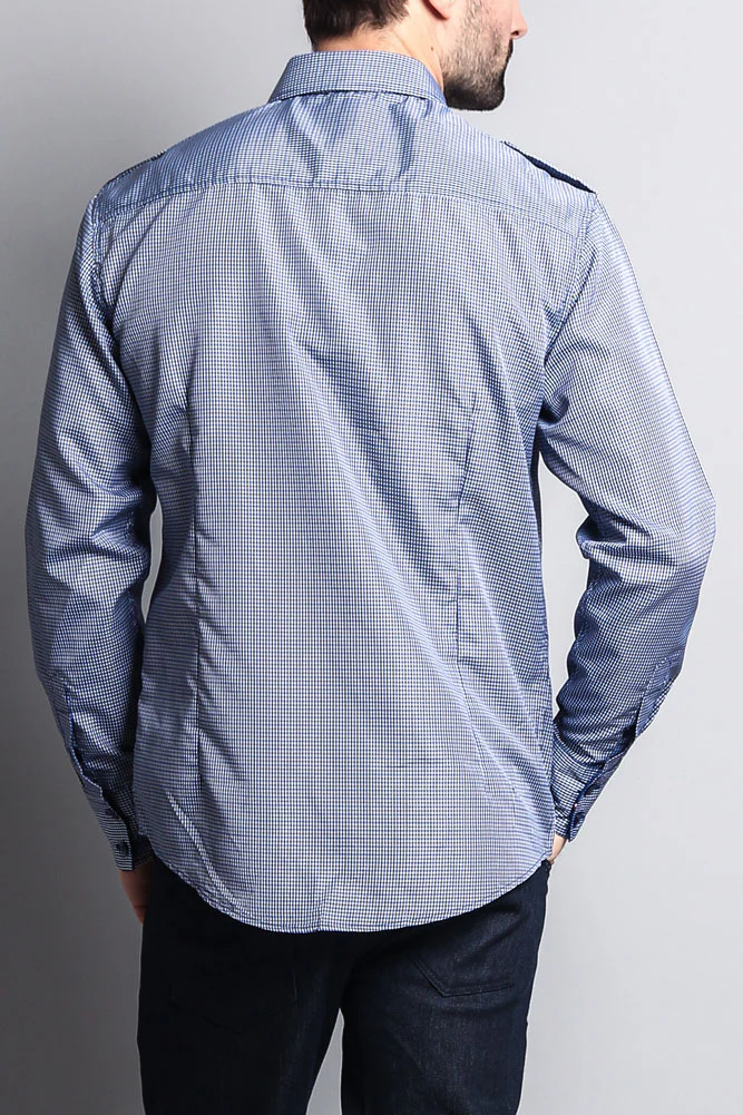 Long Sleeve Checkered Embroidered 22 Button Up Shirt - Image 5