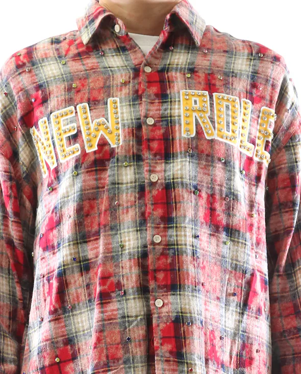 Long Sleeve Washed Flannel Crop Top Button Down Shirt With Rhinestone Embellishments - Image 13