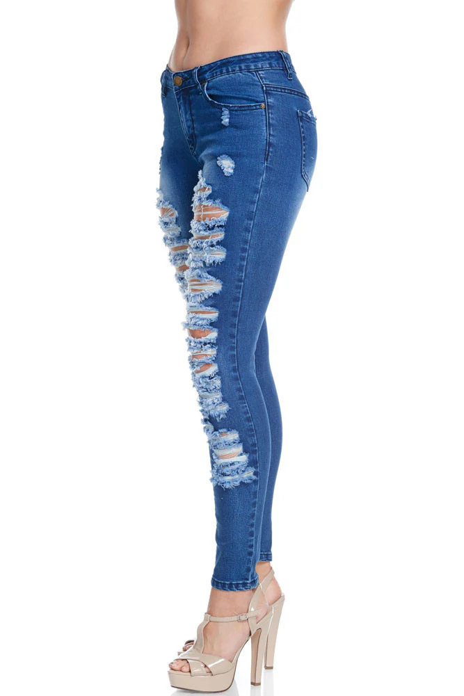 Low-Rise Destroyed Skinny Jeans - Image 3