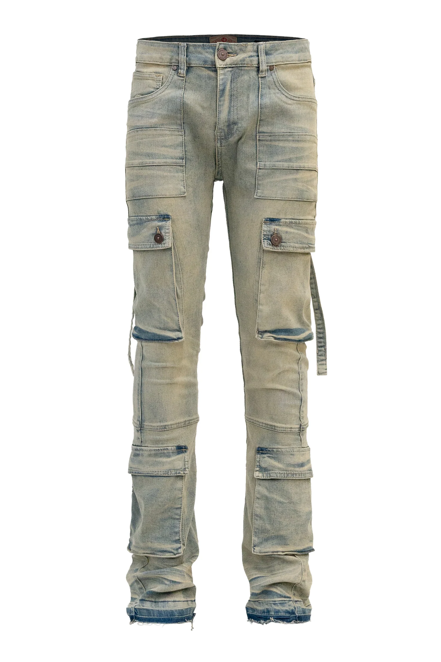 Men's 2-Tone Color Block Washed Stacked Flare Cargo Pants - Image 5