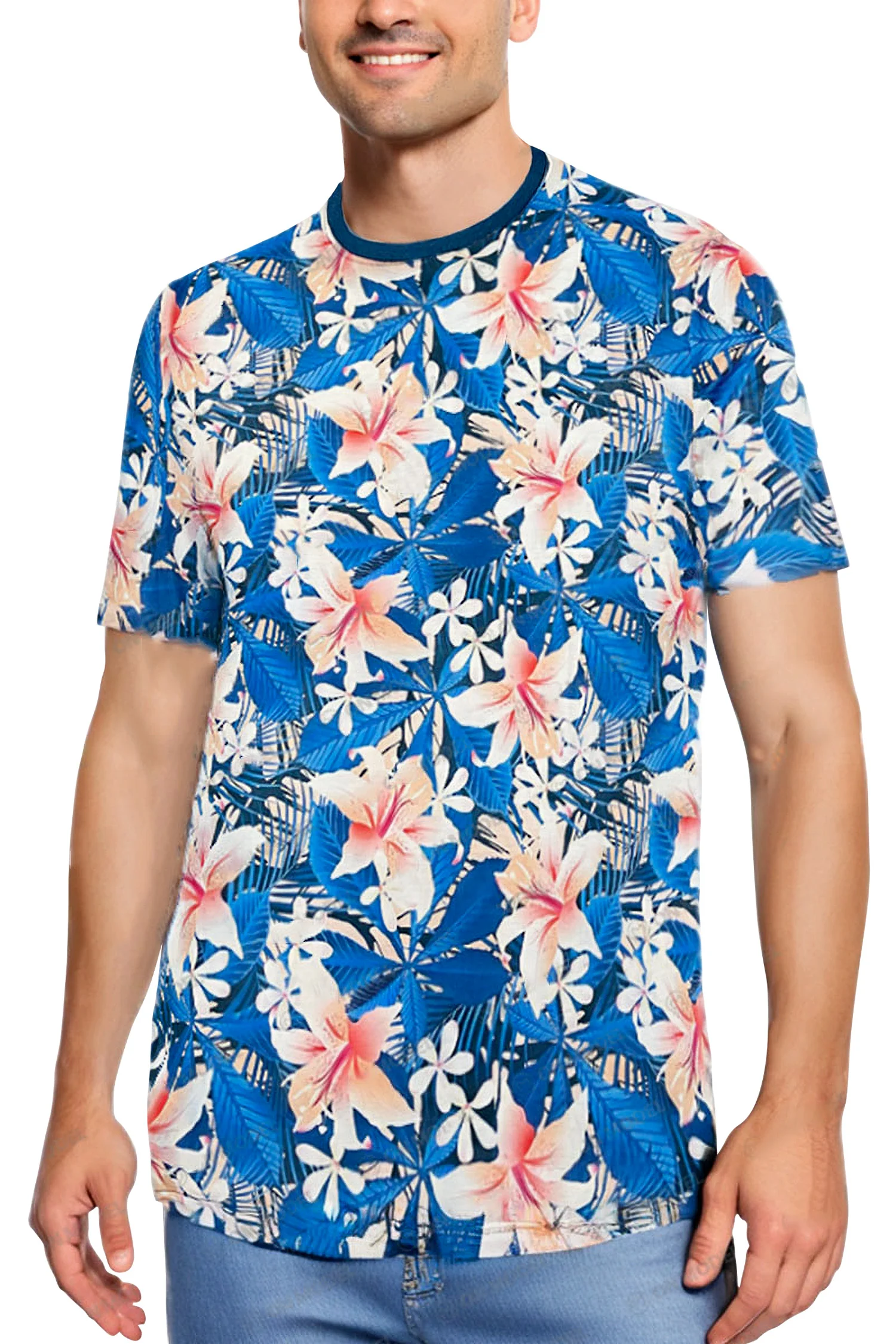 Men's Allover Hawaiian Floral Print Graphic T-Shirt - Image 3