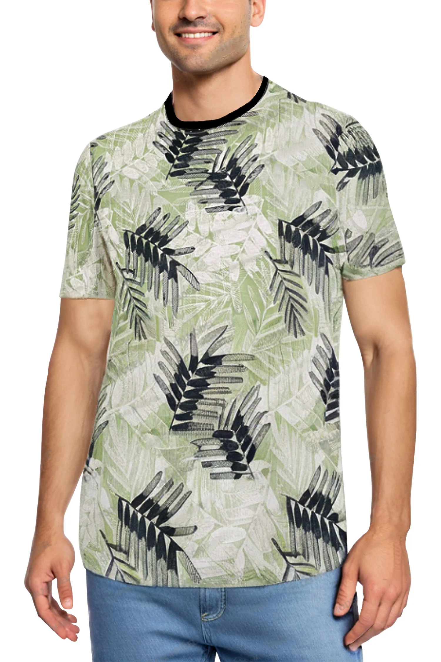 Men's Allover Hawaiian Leaf Print Graphic T-Shirt - Image 3