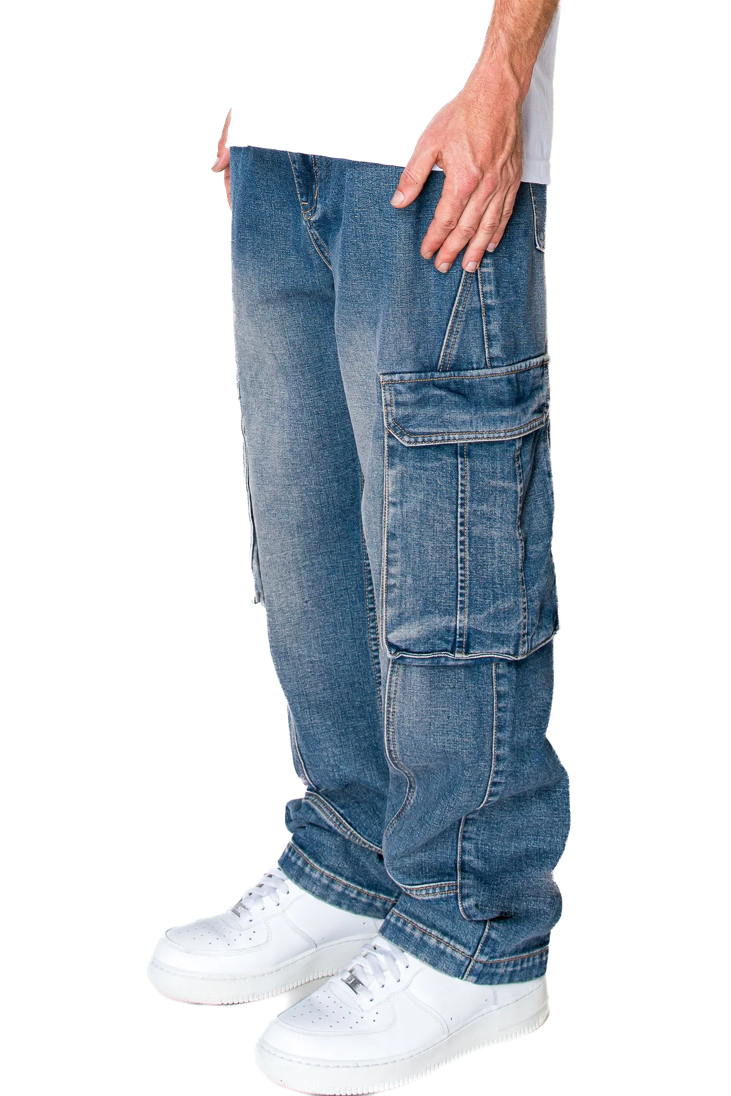 Men's Baggy Fit Cargo Denim Jeans - Image 3