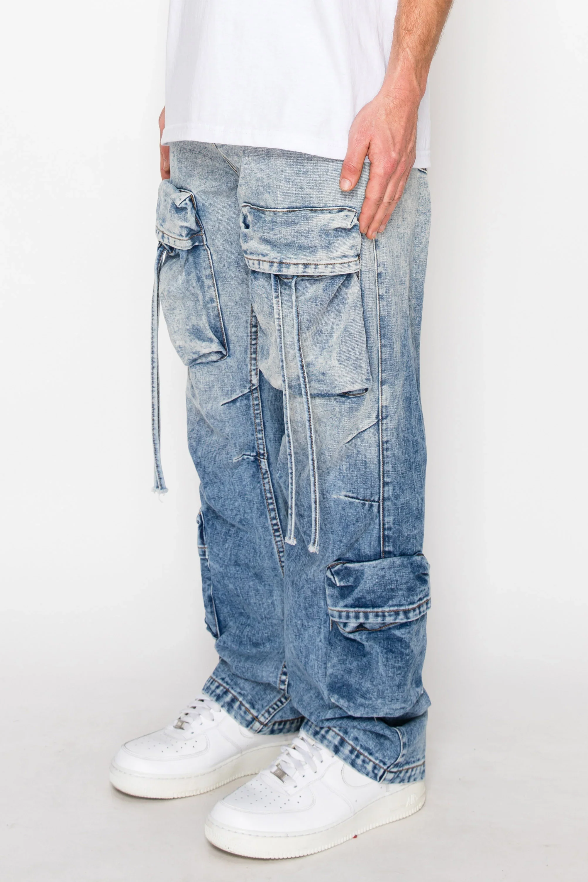 Men's Baggy Fit Faded Wash Cargo Jeans - Image 13