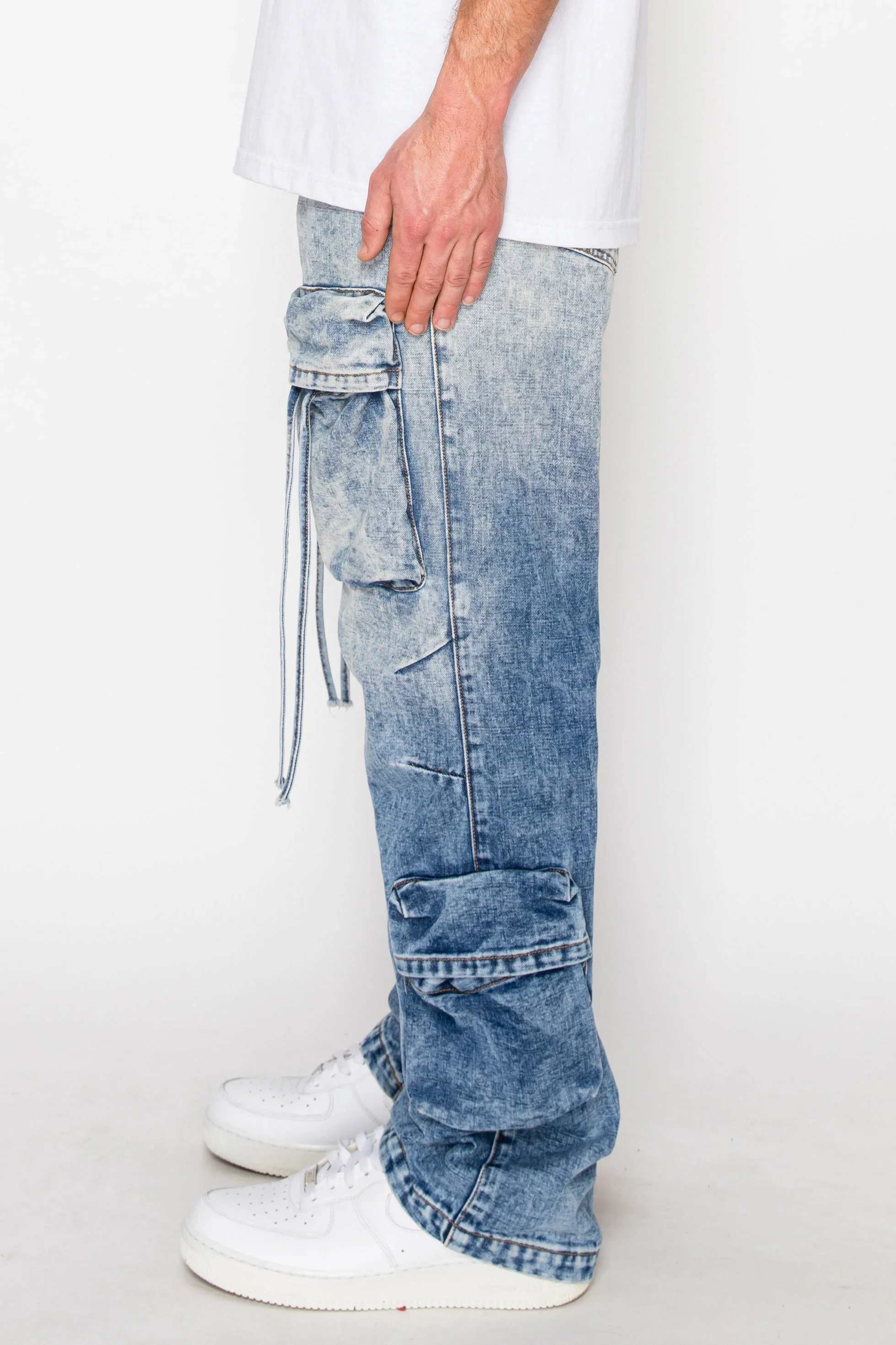 Men's Baggy Fit Faded Wash Cargo Jeans - Image 14