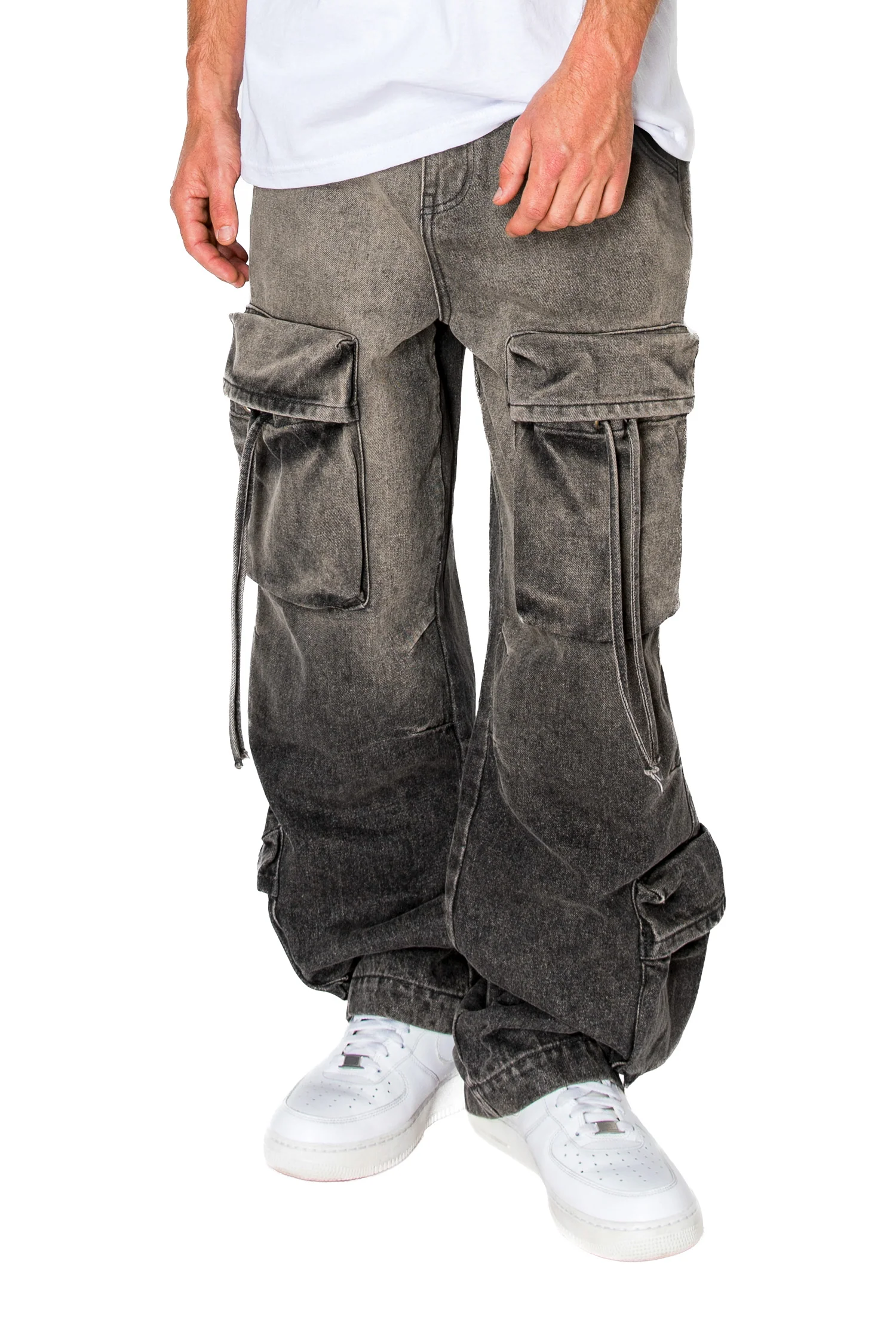 Men's Baggy Fit Faded Wash Cargo Jeans - Image 2