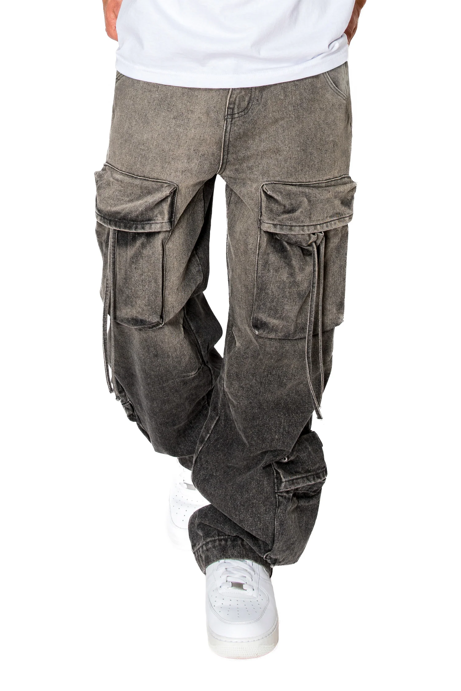 Men's Baggy Fit Faded Wash Cargo Jeans - Image 7