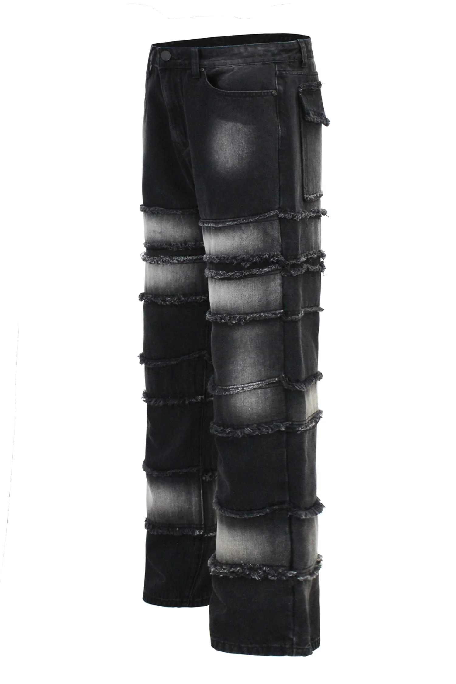 Men's Baggy Fit Raw Edge Denim Jeans - Image 8