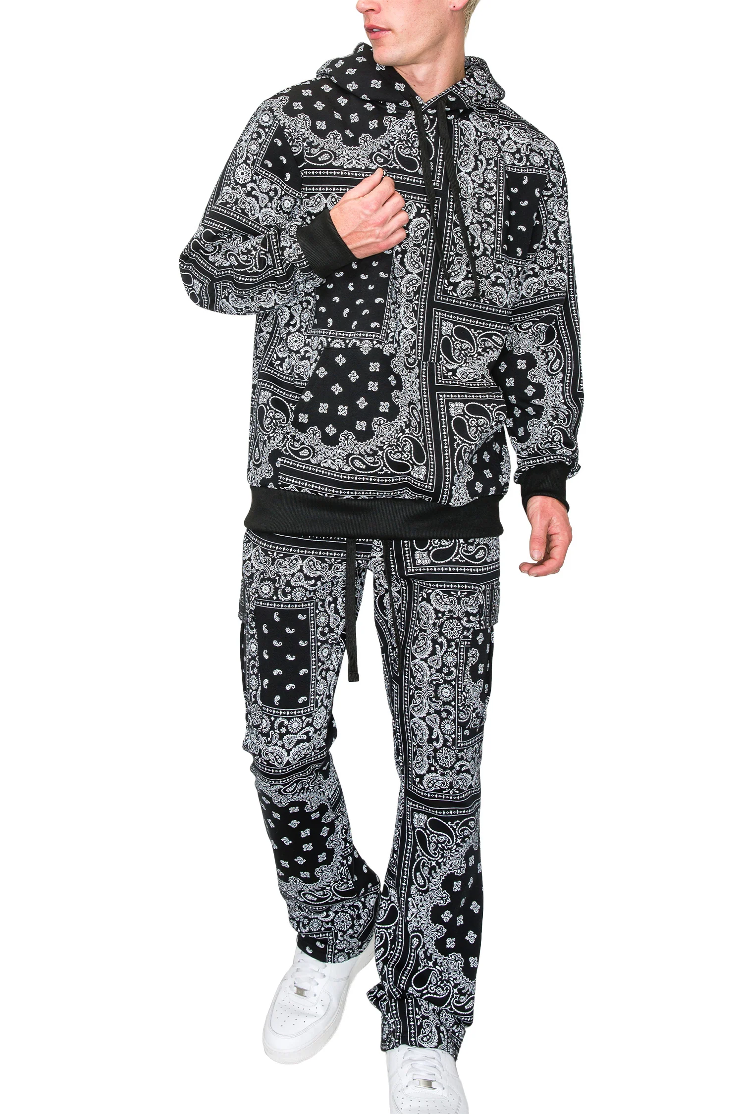 Men's Bandana Pullover Cargo Flared Fleece Set - Image 5