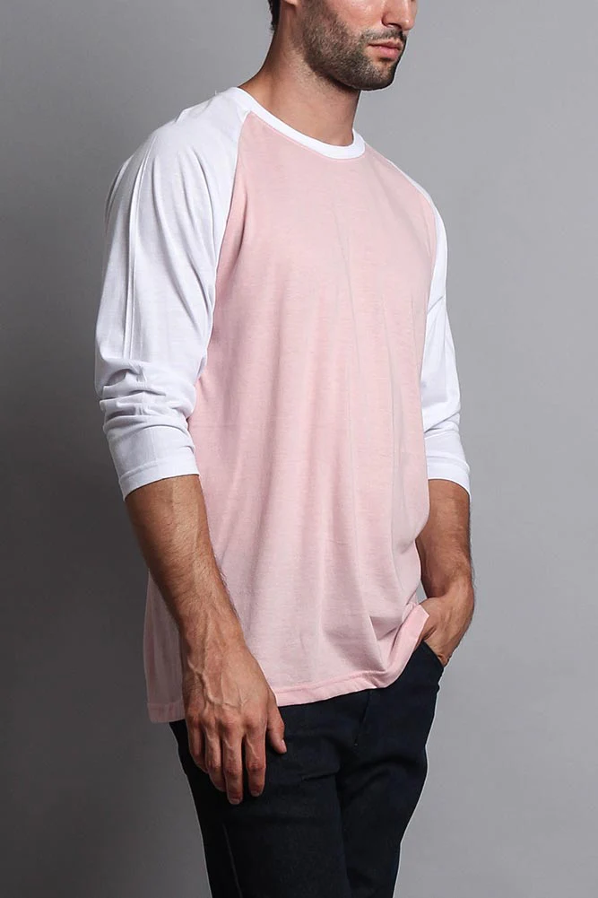 Men's Baseball T-Shirt (Dirty Pink/White) - Image 4