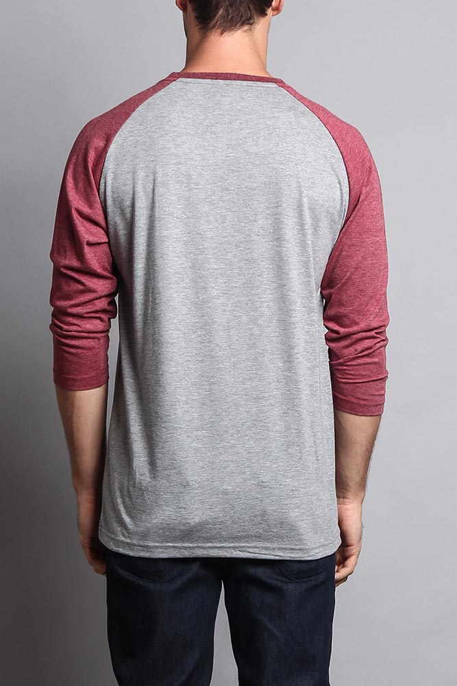 Men's Baseball T-Shirt (Grey/Burgundy) - Image 3