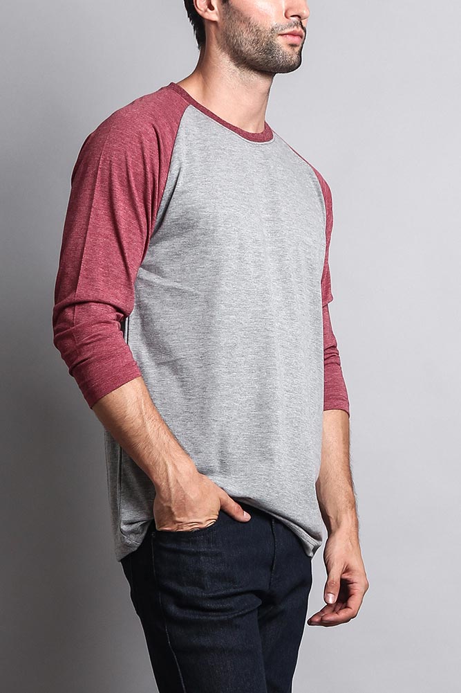 Men's Baseball T-Shirt (Grey/Burgundy) - Image 4