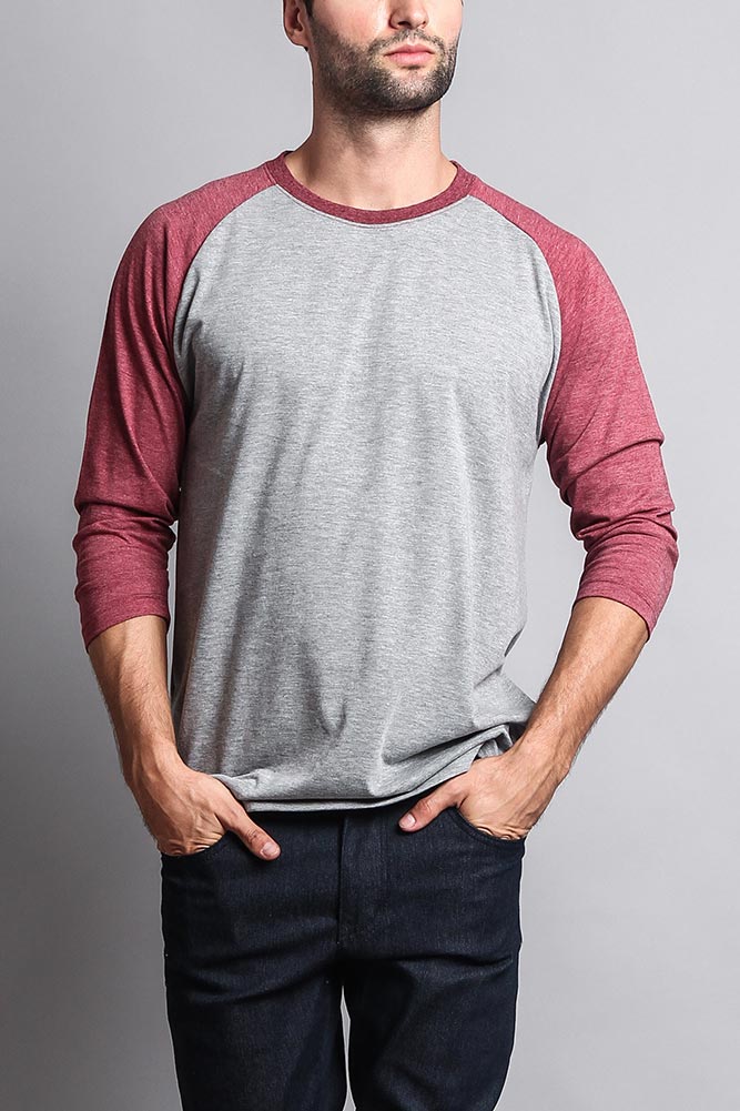 Men's Baseball T-Shirt (Grey/Burgundy) - Image 5