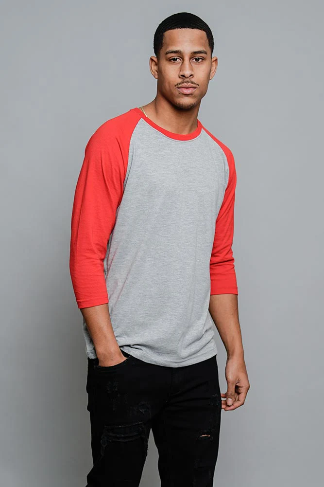 Men's Baseball T-Shirt (Grey/Red) - Image 4