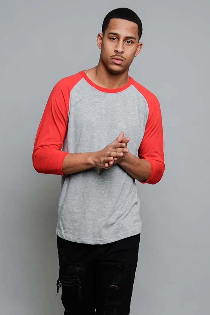 Men's Baseball T-Shirt (Grey/Red) - Image 5