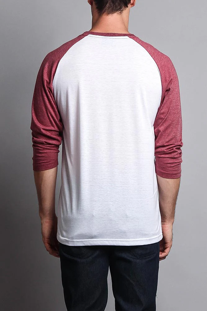 Men's Baseball T-Shirt (White/Burgundy) - Image 3