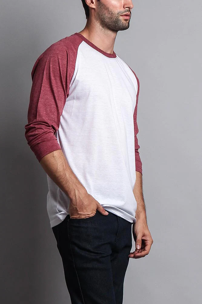 Men's Baseball T-Shirt (White/Burgundy) - Image 4