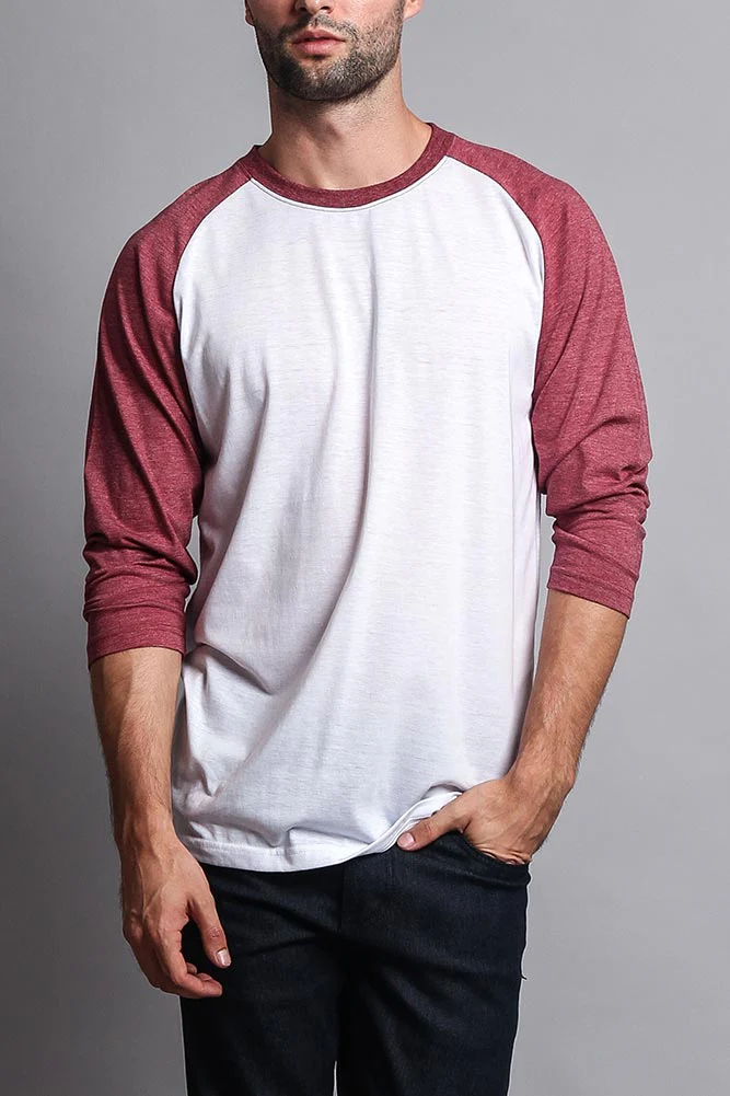 Men's Baseball T-Shirt (White/Burgundy) - Image 5