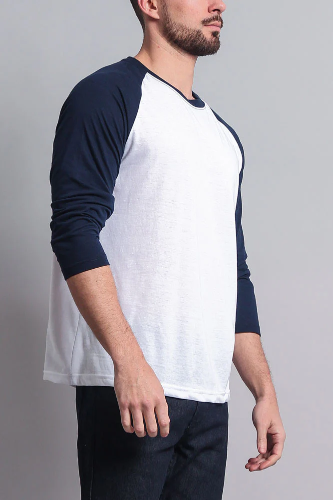 Men's Baseball T-Shirt (White/Navy) - Image 4