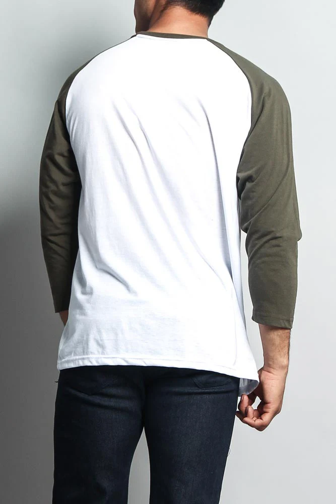Men's Baseball T-Shirt (White/Olive) - Image 3