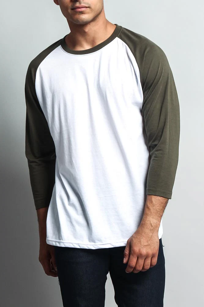 Men's Baseball T-Shirt (White/Olive) - Image 4