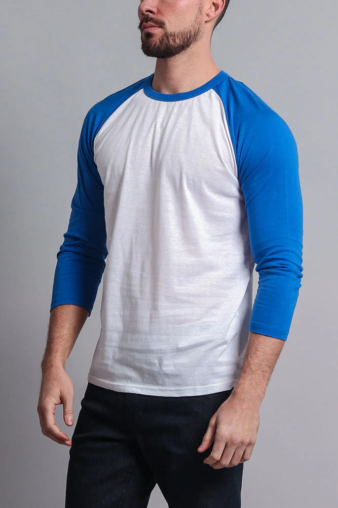 Men's Baseball T-Shirt (White/Royal Blue) - Image 2