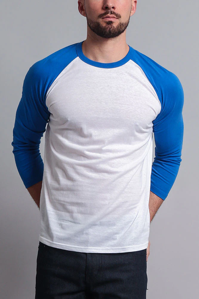 Men's Baseball T-Shirt (White/Royal Blue) - Image 5