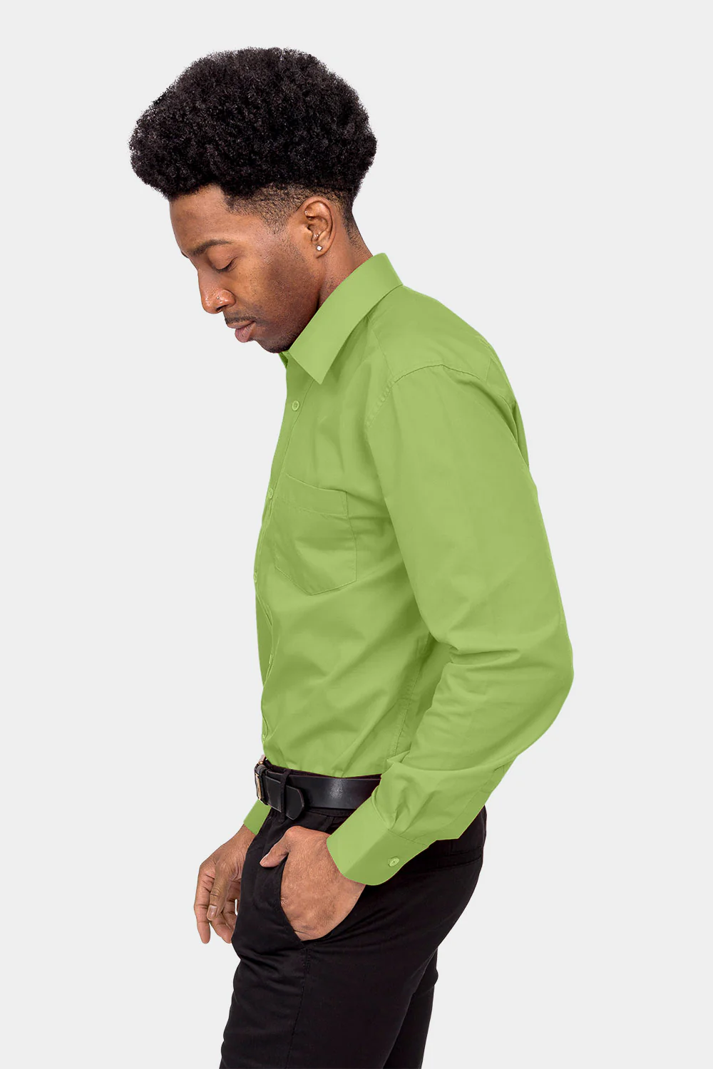 Men's Basic Solid Color Button Up Dress Shirt (Apple Green) - Image 3