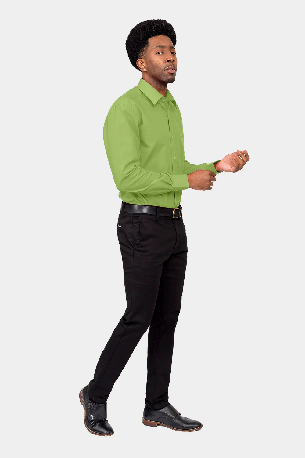 Men's Basic Solid Color Button Up Dress Shirt (Apple Green) - Image 6