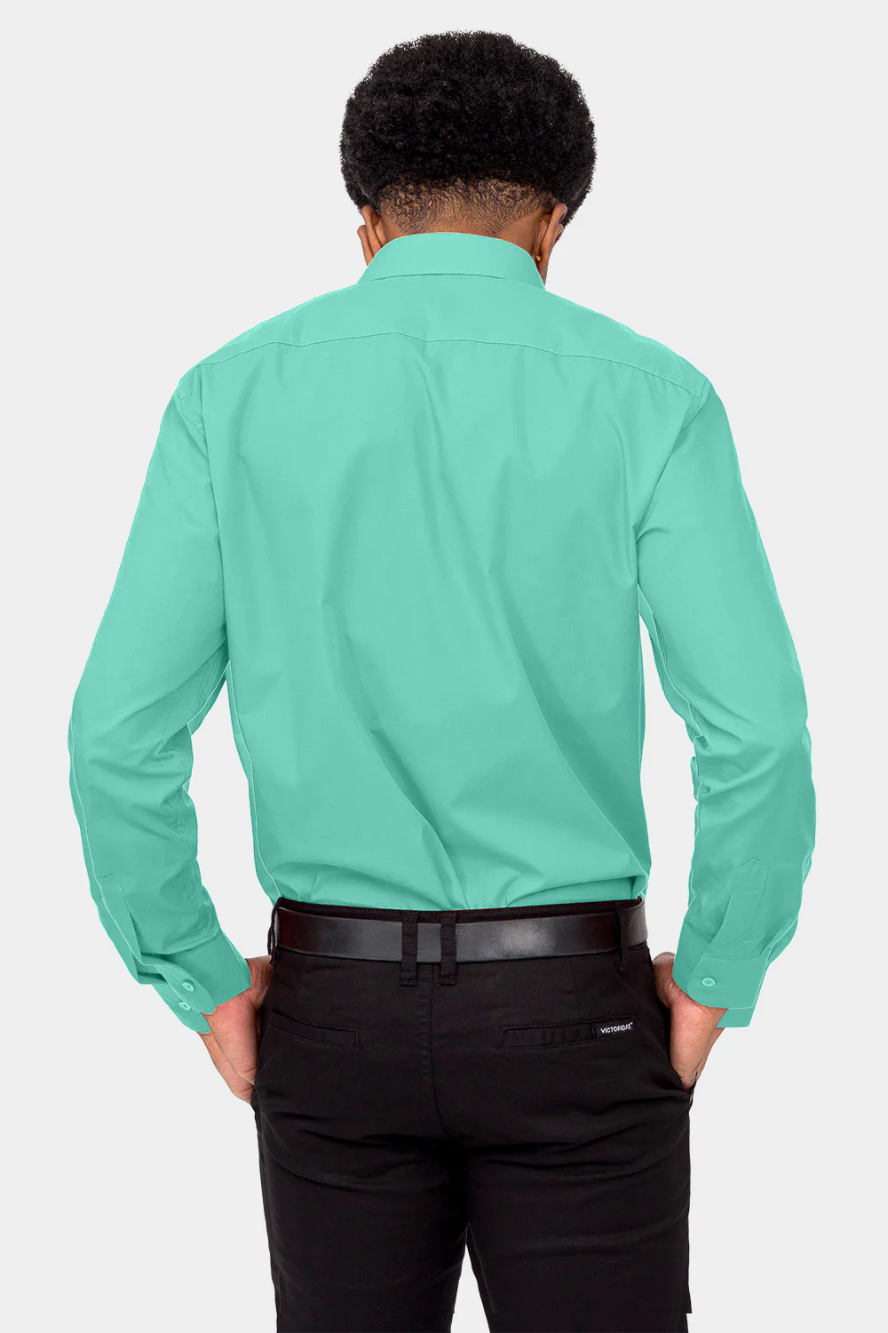 Men's Basic Solid Color Button Up Dress Shirt (Aqua) - Image 4